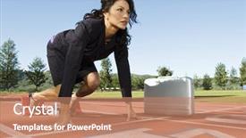  Presentation with start up business - Beautiful presentation theme featuring confident business woman at start backdrop and a coral colored foreground