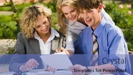  Presentation with business report - Colorful presentation enhanced with confident-business-woman-is-explaining backdrop and a teal colored foreground