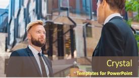  Presentation with front office - PPT theme consisting of confident-businessman-and-his-colleague background and a  colored foreground