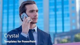  Presentation with cell - Slide set featuring confident-businessman-calling-near background and a ocean colored foreground