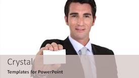  Presentation with business card - Presentation consisting of confident-businessman-flaunting-business-card background and a soft green colored foreground