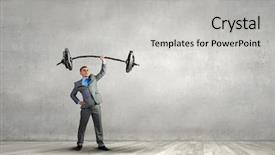  Presentation with barbell - Slide deck consisting of confident businessman lifting above head sketched barbell background and a light gray colored foreground