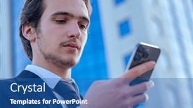  Presentation with tall building - Slides with confident-businessman-near-a-business background and a ocean colored foreground