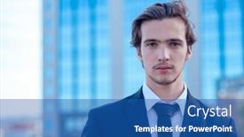  Presentation with tall building - Slide set consisting of confident-businessman-near-a-business background and a teal colored foreground