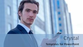  Presentation with tall building - Presentation with confident-businessman-near-a-business background and a light blue colored foreground
