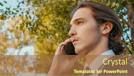  Presentation with cell - Slides enhanced with confident-businessman-stands-outdoors background and a coral colored foreground