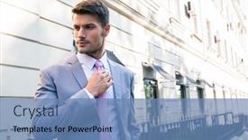  Presentation with tie dye colourful pattern - Colorful PPT theme enhanced with confident-businessman-straightens-his-tie backdrop and a teal colored foreground