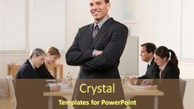  Presentation with conference - Amazing presentation theme having confident-businessman-with-co-workers backdrop and a  colored foreground