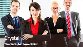  Presentation with team group - Beautiful PPT theme featuring confident businesspeople being a team backdrop and a wine colored foreground