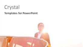  Presentation with sunny sky - PPT layouts with confident-businesswoman-disembarking-from-car background and a white colored foreground