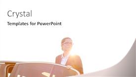  Presentation with sunny sky - Audience pleasing PPT theme consisting of confident-businesswoman-disembarking-from-car backdrop and a white colored foreground