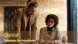  Presentation with discussion - PPT layouts consisting of confident-businesswoman-explaining-data background and a tawny brown colored foreground