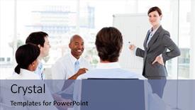  Presentation with giving - Presentation having confident businesswoman giving a presentation background and a ocean colored foreground