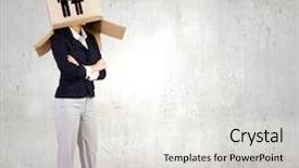  Presentation with box carton - Colorful slide set enhanced with confident-businesswoman-wearing-carton-box backdrop and a light gray colored foreground