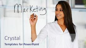  Presentation with ready - PPT theme with confident-businesswoman-who-is-ready background and a sky blue colored foreground