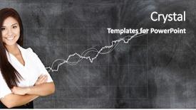  Presentation with stock market - Beautiful PPT theme featuring confident businesswoman who is working backdrop and a  colored foreground