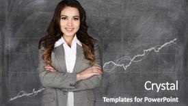  Presentation with stock market risk - Slides having confident businesswoman who is working background and a  colored foreground