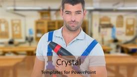 Presentation with power tools - Presentation theme featuring confident carpenter holding power background and a coral colored foreground