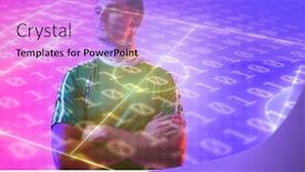  Presentation with coding - PPT theme with confident-caucasian-player-with-arms background and a light blue colored foreground