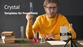  Presentation with chemistry - Audience pleasing presentation theme consisting of confident-chemistry-teacher-in-casualwear backdrop and a dark gray colored foreground