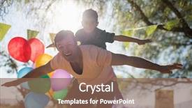  Presentation with father and son - Audience pleasing slide set consisting of confident child - portrait of father and son backdrop and a violet colored foreground