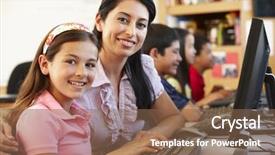  Presentation with best in class - Cool new theme with confident child - teacher and schoolchildren in class backdrop and a violet colored foreground