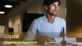  Presentation with stress - Beautiful slide deck featuring confident concentrated businessman work backdrop and a tawny brown colored foreground