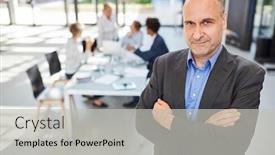  Presentation with consulting - Cool new presentation theme with confident-consulting-man-or-manager backdrop and a light gray colored foreground