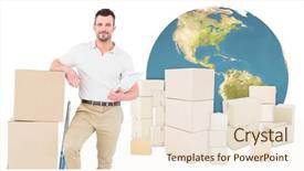  Presentation with cardboard - Presentation featuring confident delivery man with cardboard background and a  colored foreground