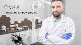  Presentation with beard - Beautiful slide deck featuring confident-dentist-with-beard-crossing backdrop and a light gray colored foreground