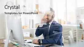  Presentation with business partner - Presentation design consisting of confident director of business company background and a white colored foreground