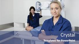  Presentation with xray - Theme consisting of confident doctor smiling while coworker taking patient's xray background and a ocean colored foreground