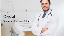  Presentation with confident - Slide deck consisting of confident doctor standing arms cross background and a  colored foreground