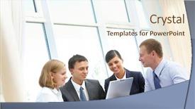  Presentation with round table - Cool new slides with confident employees working round table backdrop and a cream colored foreground