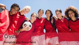  Presentation with female soccer - Cool new slide deck with confident female soccer team backdrop and a red colored foreground