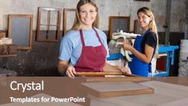  Presentation with paper making - Amazing slide set having confident female workers making paper backdrop and a violet colored foreground