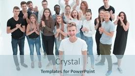  Presentation with team leader - Cool new PPT layouts with confident-group-leader-standing backdrop and a light blue colored foreground