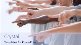  Presentation with group - Slide deck with confident-group-of-young-men background and a sky blue colored foreground