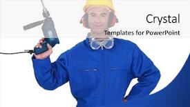  Presentation with handyman - Beautiful PPT theme featuring confident handyman holding power drill backdrop and a white colored foreground