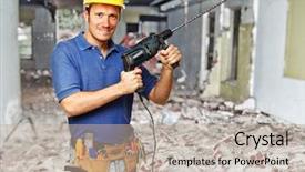  Presentation with off duty law enforcement - Cool new presentation theme with confident handyman with big drill backdrop and a mint green colored foreground