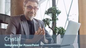  Presentation with business office desk - Beautiful slides featuring confident-happy-older-businessman backdrop and a ocean colored foreground