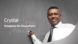  Presentation with math teacher - Beautiful PPT theme featuring confident indian teacher writing math formulas on blackboard backdrop and a gray colored foreground