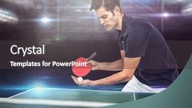  Presentation with table tennis - Amazing PPT theme having confident male athlete playing table tennis backdrop and a dark gray colored foreground