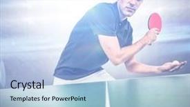  Presentation with table tennis - PPT layouts with confident male athlete playing table tennis against american football arena background and a light blue colored foreground