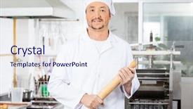  Presentation with chef - Presentation theme featuring confident male chef holding rolling background and a sky blue colored foreground