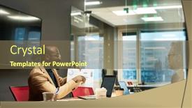  Presentation with data meeting - Slides enhanced with confident-male-economist-commenting-graphic background and a violet colored foreground