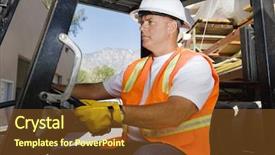  Presentation with forklift - Presentation theme with confident male industrial worker driving background and a tawny brown colored foreground