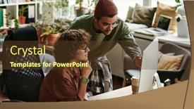  Presentation with support - Presentation theme enhanced with confident-male-it-support-manager background and a tawny brown colored foreground