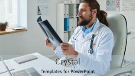  Presentation with front desk - Slides having confident-male-radiologist-looking background and a light blue colored foreground