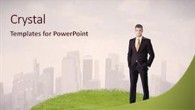  Presentation with green office - Slide set featuring confident male well looking office background and a lemonade colored foreground